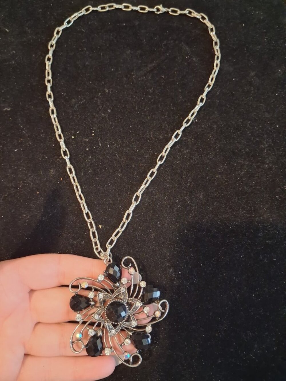 22 inch Black stoned Statement necklace